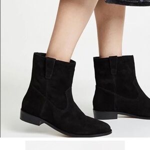 Rebecca Minkoff Chasidy Black Suede Flat Ankle Boots Size 7.5M
